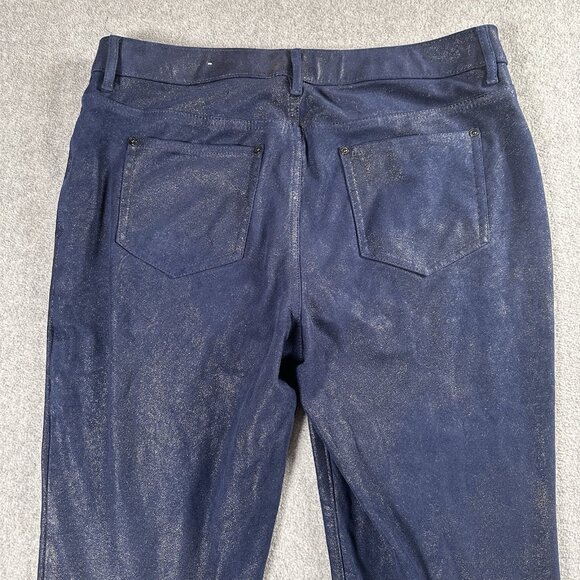 Chicos Metallic Faux Suede Navy Pull On Slim Pants Size 0.5 (Fits 6) - Picture 15 of 16